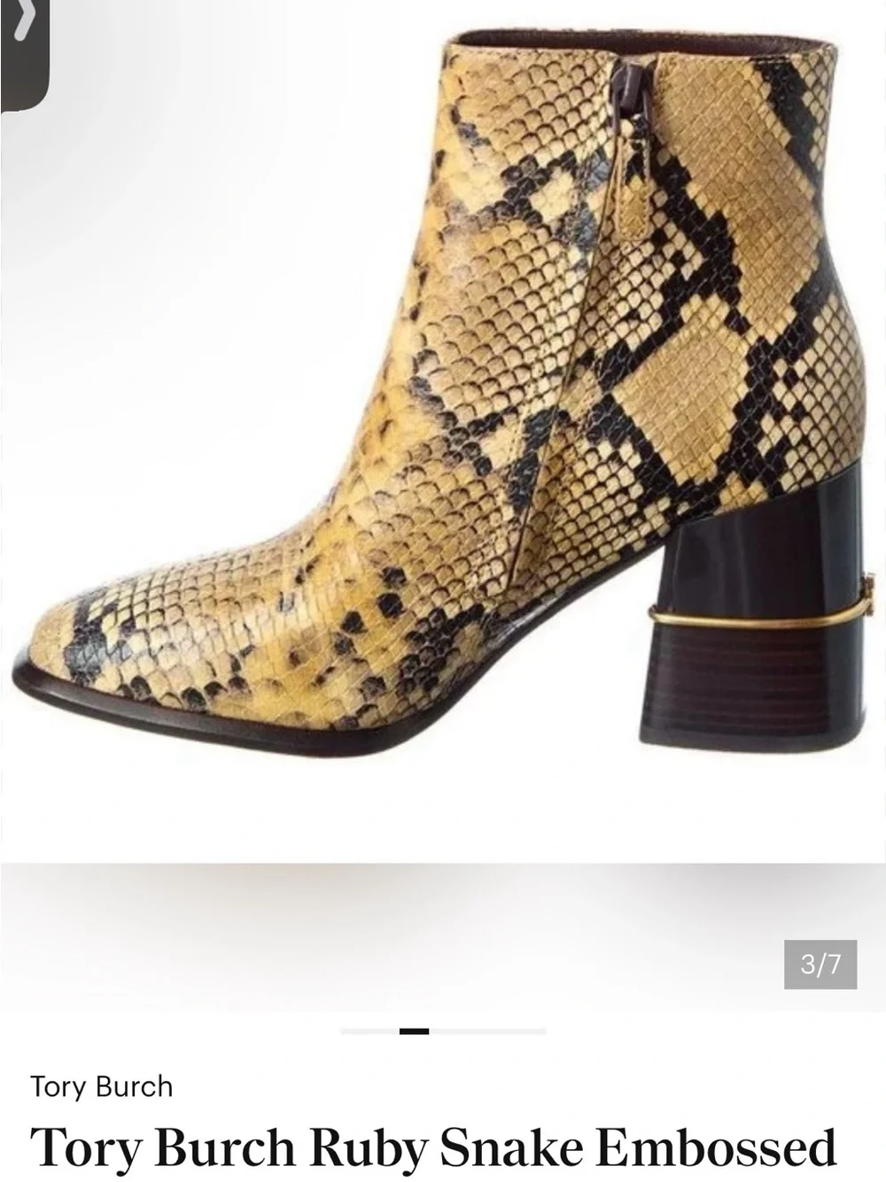 Tory Burch Snake-Embossed Ankle Boots in Natural and Black with Gold Accent